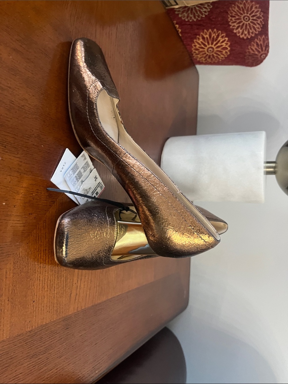 Zara Cracked Gold bronze Metallic Heel Pumps 38